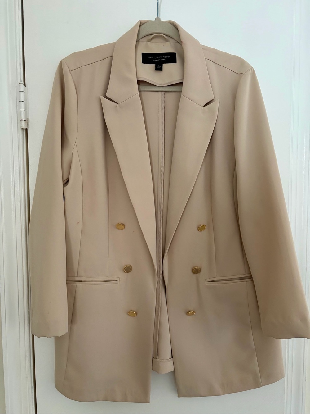 Marc New York Women's Double-Breasted Beige Blazer Coat. Size L.
